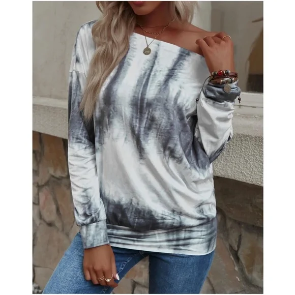 #51 Tie dye Off Shoulder Oversized Top - Picture 4 of 6